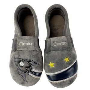 Cienta Kids Gray Rocket Ship‎ & Stars Plush Slippers Size 25 US 8 Made in Spain